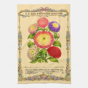 Flowers Retro Victorian Era Botanical Art Tea Towel