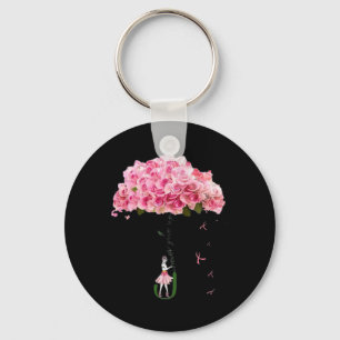 Flowers Ribbon Breast Cancer Awareness Fighter Wom Key Ring