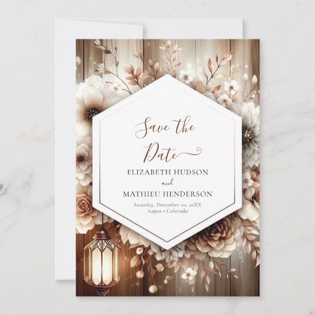 Flowers romance rustic wedding save the date (Front)
