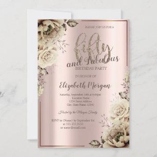 Flowers Rose Gold 50th Birthday Party   Invitation