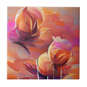 Flowers rose peach and pink digital art  tile