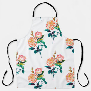 Flowers rose with leaves watercolor seamless patte apron