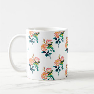 Flowers rose with leaves watercolor seamless patte coffee mug