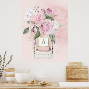 Flowers Roses Elegant Perfume Bottle Monogram Poster