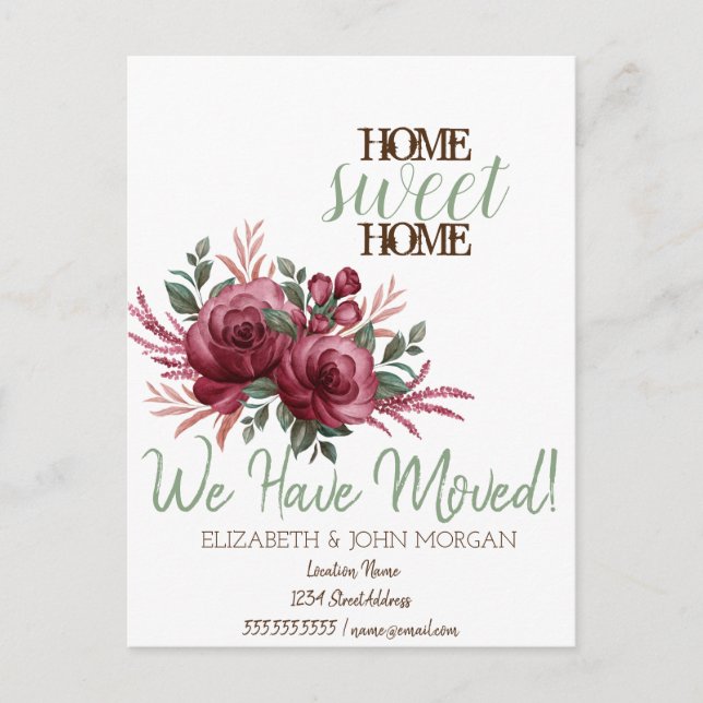 Flowers Roses Home Sweet Home Announcement Postcard (Front)