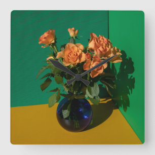 Flowers Roses in Vase Square Wall Clock