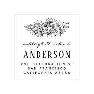 Flowers Script Wedding Names Custom Return Address Rubber Stamp