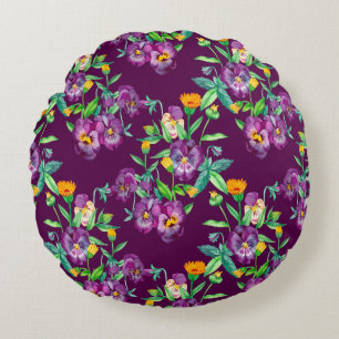 Flowers seamless pattern background. Abstract coll Round Cushion