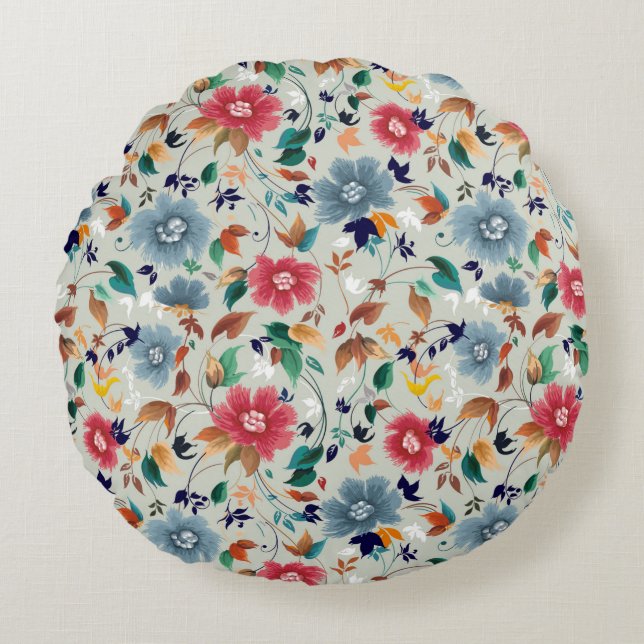 Flowers seamless pattern round cushion (Front)