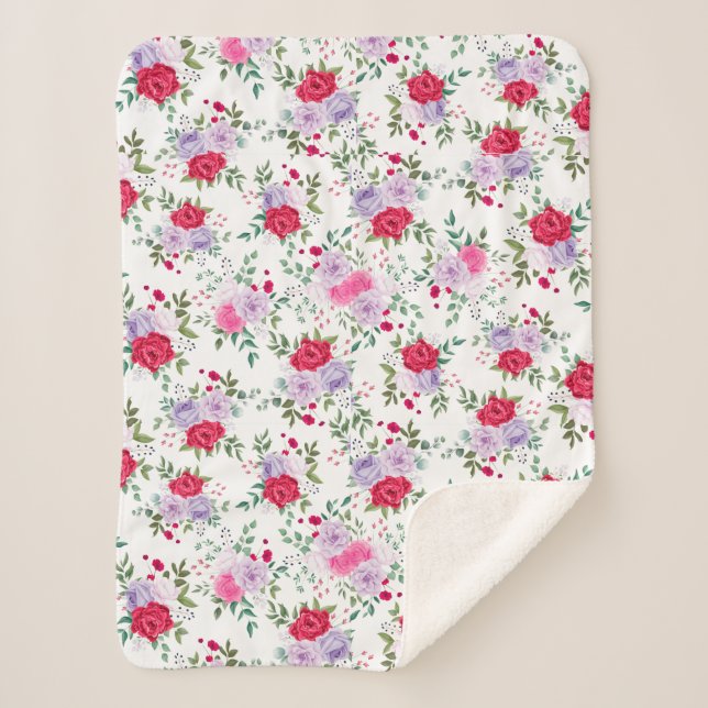 flowers - Simple various colours Sherpa Blanket (Front)