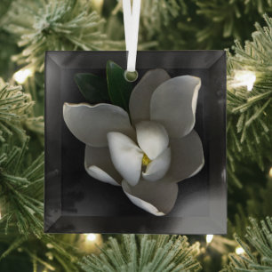 Flowers   Single White Magnolia Blossom Glass Tree Decoration