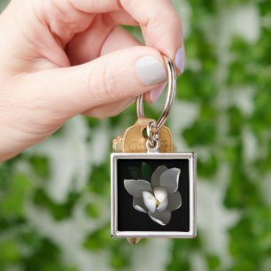 Flowers   Single White Magnolia Blossom Key Ring
