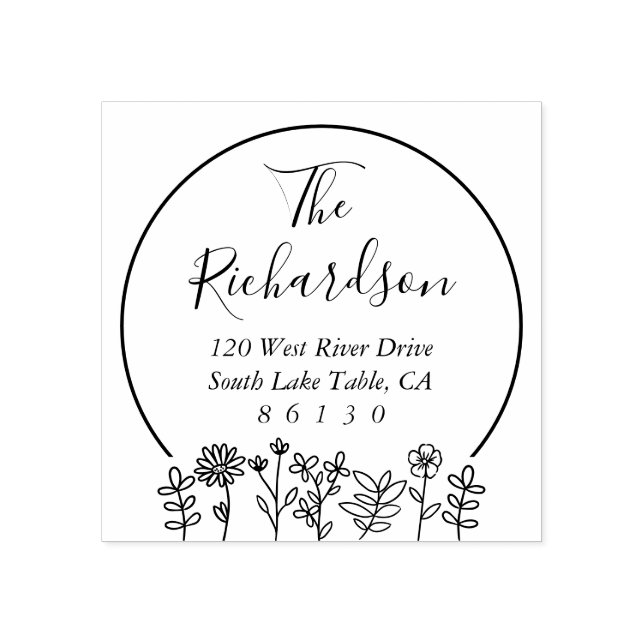 Flowers Sketch Diamond Return Address Self-inking Rubber Stamp (Imprint)