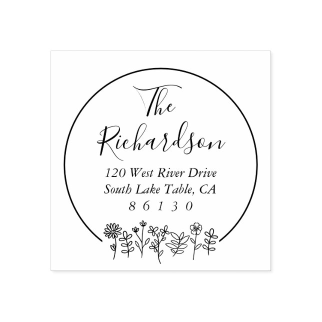 Flowers Sketch Return Address Self-inking Rubber Stamp (Imprint)
