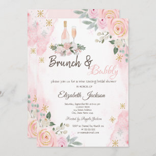 Flowers Snowflakes Brunch & Bubbly Bridal Shower Invitation