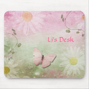 Flowers + Soft Swirl Vines + Butterfly Feminine Mouse Mat
