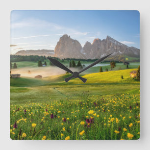 Flowers Spring Alpe di Siusi Langkofel Square Wall Clock