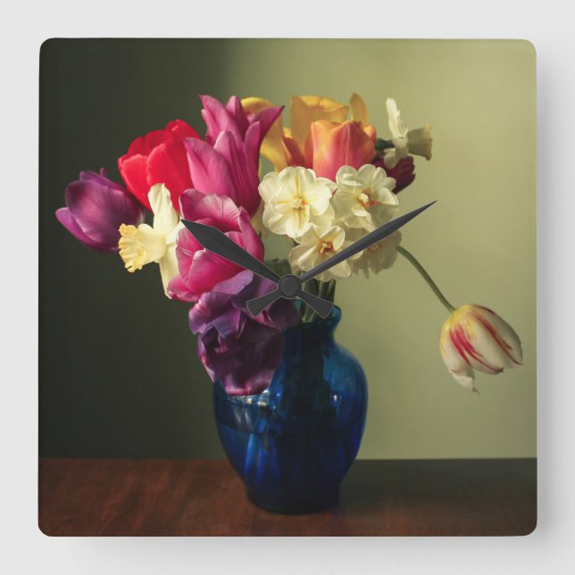Flowers | Spring Flower Bouquet Square Wall Clock (Front)