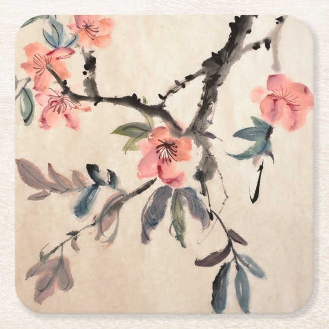 Flowers Square Paper Coaster (Front)