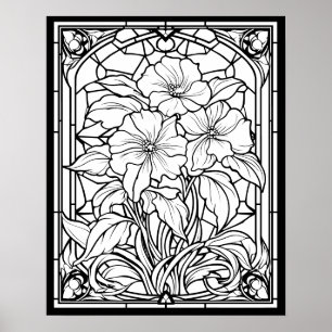 Flowers Stained Glass Window Colouring Poster