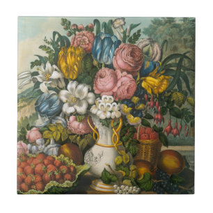 Flowers, Strawberries and Fruits Tile