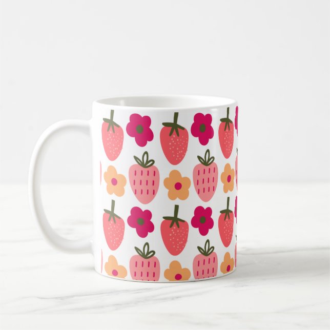 flowers & strawberries pattern  coffee mug (Left)