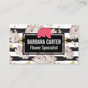 Flowers   Stripes   Carnations   Gold Butterflies Business Card