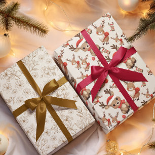 Flowers, Stripes & Reindeer Holiday Wrapping Paper