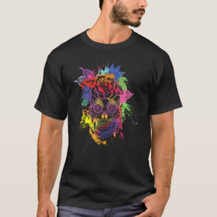 Flowers Sugar Skull For Women Floral Skull Hallowe T-Shirt