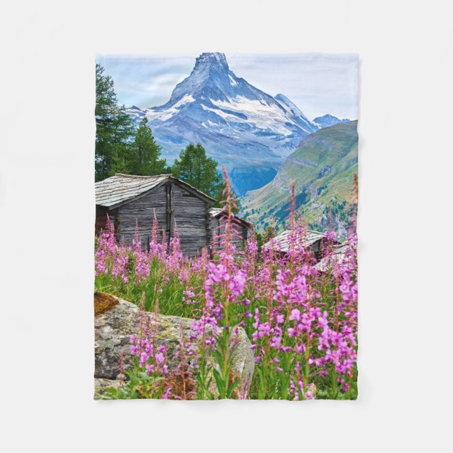 Flowers | Summer Matterhorn Switzerland Fleece Blanket (Front)