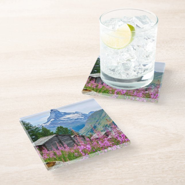 Flowers | Summer Matterhorn Switzerland Glass Coaster (Angled)