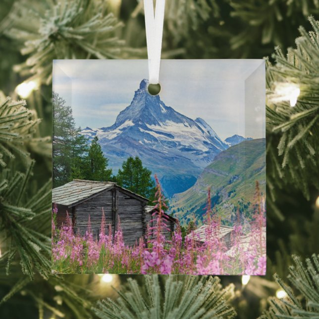 Flowers | Summer Matterhorn Switzerland Glass Tree Decoration (Insitu)