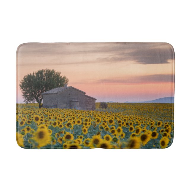 Flowers | Sunflower Field Provence, France Bath Mat (Front)