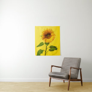 Flowers Sunflower on Yellow Tapestry
