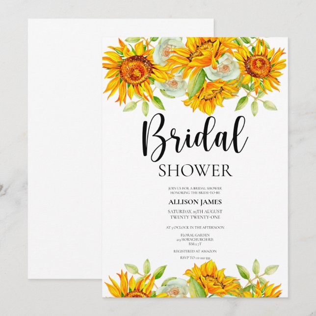 Flowers Sunflowers Bridal Shower Invitation (Front/Back)