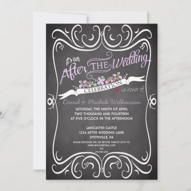 Flowers & Swirls Chalkboard Post Wedding IDPP2 Invitation (Front)