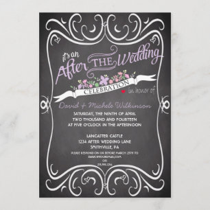 Flowers & Swirls Chalkboard Post Wedding IDPP2 Invitation