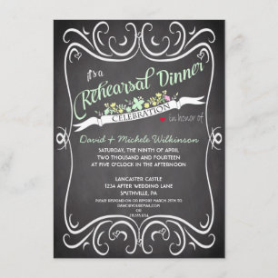 Flowers & Swirls Chalkboard Rehearsal Dinner IDPP2 Invitation