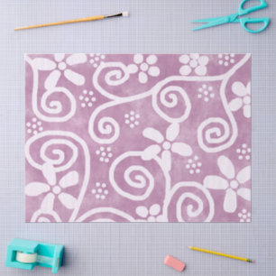 Flowers Swirls Dusty Pink White Pattern Decoupage Tissue Paper