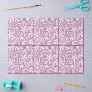 Flowers Swirls Dusty Pink White Pattern Decoupage Tissue Paper