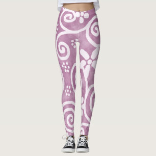 Flowers Swirls Dusty Pink White Pattern Whimsical Leggings