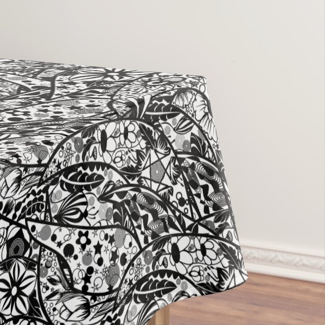 Flowers Tablecloth Black White Design (In Situ)