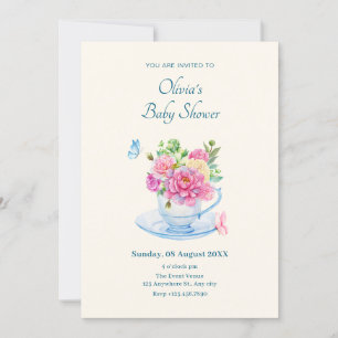 Flowers tea cup baby shower invitation