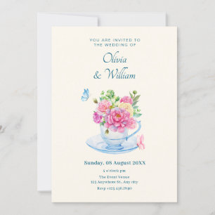 Flowers tea cup wedding invitation