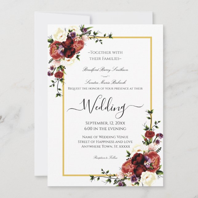Flowers Terracotta Cream Burgundy Wedding  Announcement (Front)