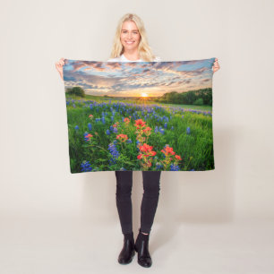 Flowers   Texas Bluebonnets & Indian Paintbrush Fleece Blanket