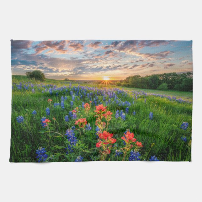 Flowers | Texas Bluebonnets & Indian Paintbrush Tea Towel (Horizontal)
