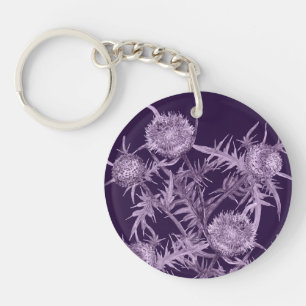flowers THISTLE violet flower pattern Key Ring