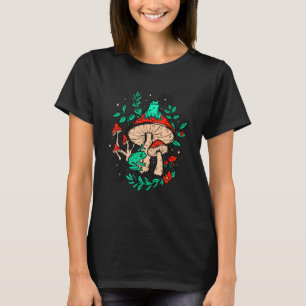 Flowers Toadstool Hut Green Frogs T-Shirt