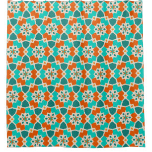 Flowers, Trees and Ninja Stars Orange and Teal Shower Curtain